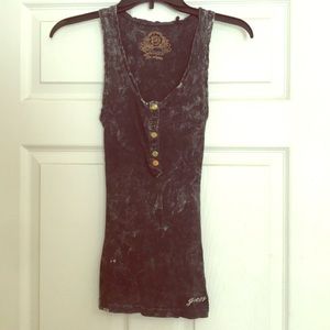 Guess distressed grey button accent tank top M 🌻